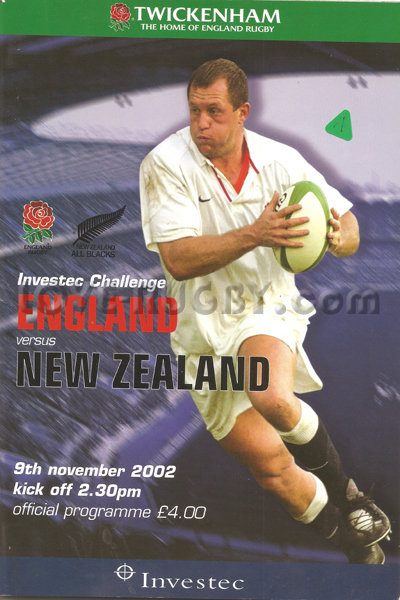 2002 England v New Zealand  Rugby Programme